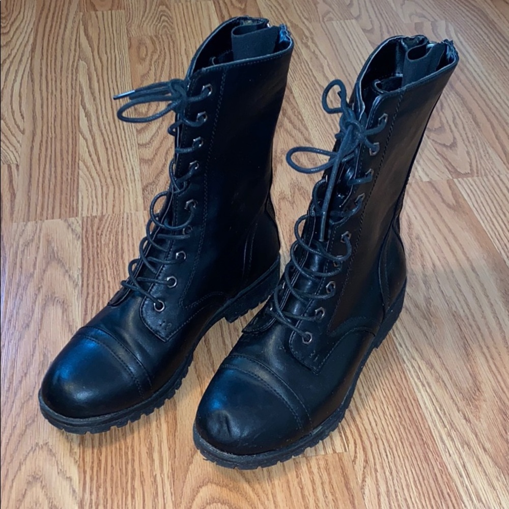 🆑 5/$30 Bamboo Black Leather Combat Boots